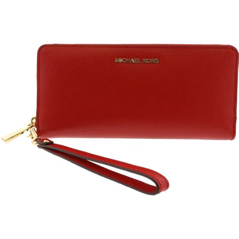 Michael Kors Womens Red Wallet Wristlet Ostrich Pattern Leather